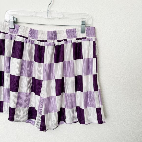 [Bourbon & Belles] Pretty Purple Checkerboard Print Textured Boxer Shorts Sz XL - Picture 9 of 12